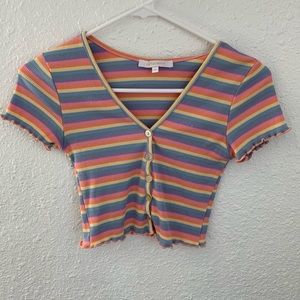 Olivaceous Cute 90s Y2K pastel rainbow crop top small